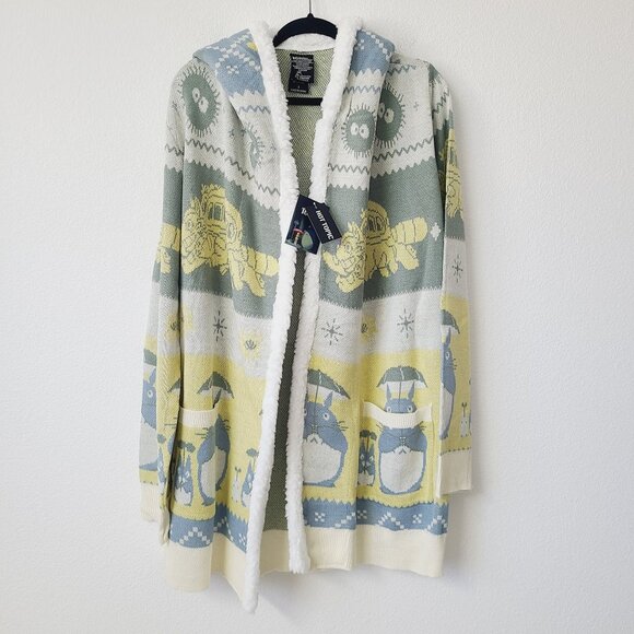 Studio Ghibli My Neighbor Totoro Fair Isle Sherpa Cardigan Plus Size 2X Yellow - Picture 1 of 5